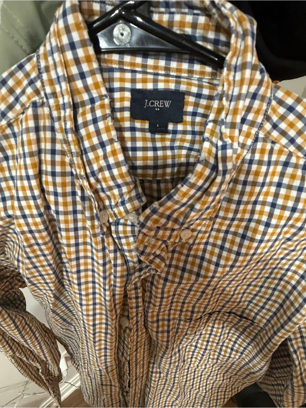 J. Crew Men's Yellow and Navy Check Button-Down Shirt